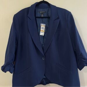 NWT, INC International Concepts, navy blazer plus-size 3X 3/4 ruched sleeves